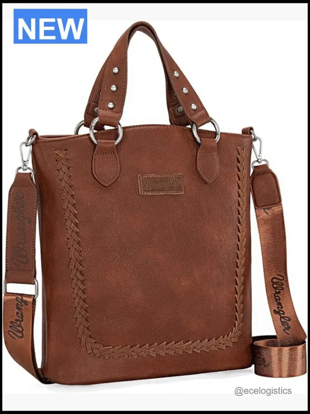 Large Crossbody Tote Bag with Whipstitch Design Guitar Strap
